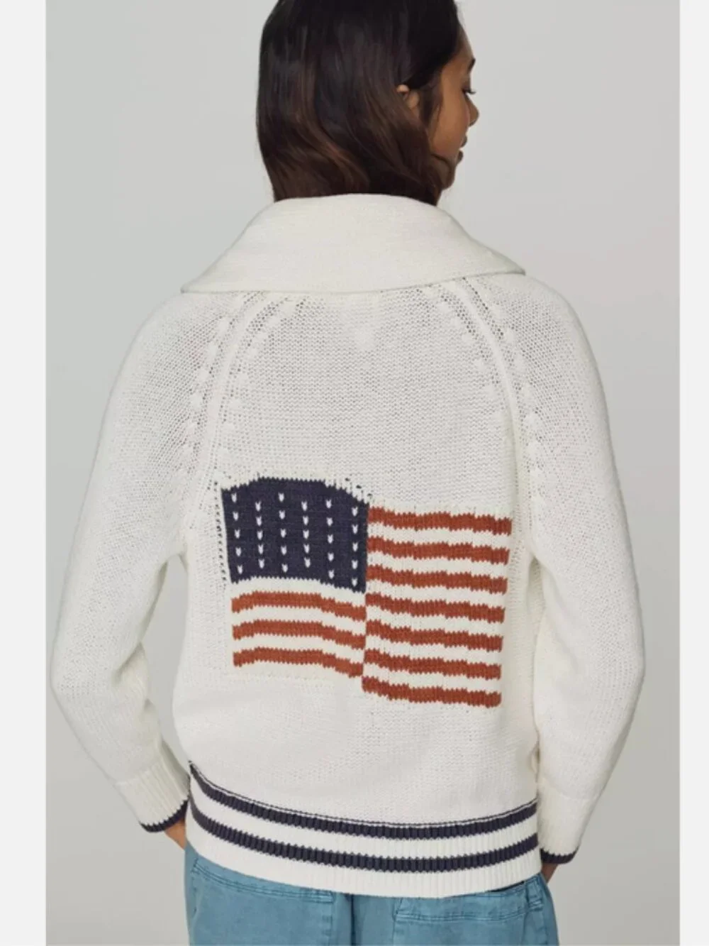 Anthropologie Maeve American Flag Shawl Collar Cardigan Sweater M NWT Medium